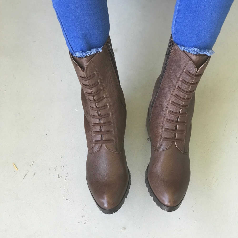 Texas Coffee Leather Distressed Combat Moto Boots - Picture 5 of 8